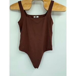 Aritzia Babaton Contour Bodysuit Women One Piece Thong Square Neck Brown XL NWOT